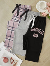 3 Piece Solid Plaid Pajama Set Lingerie